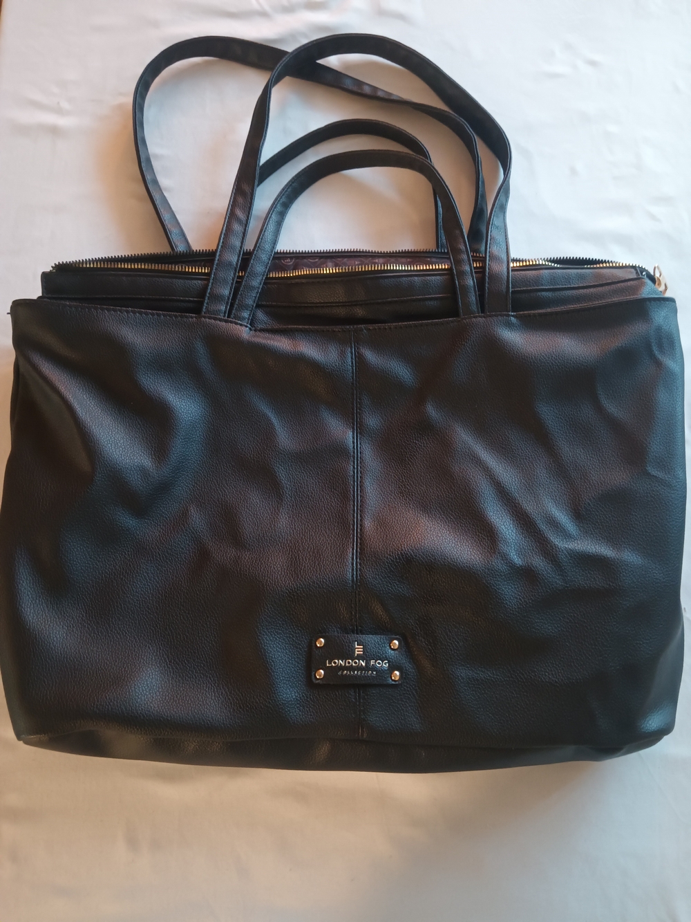 London Fog Black Tote Bag - Sleek Leather-Effect Carryall